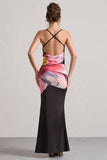 Kali Black Floral Print Cowl-Neck Open-Back Split Maxi Dress