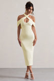 Connect Cream Bodycon Halter-Neck Midi Dress With Cut-Out