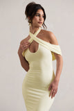 Connect Cream Bodycon Halter-Neck Midi Dress With Cut-Out