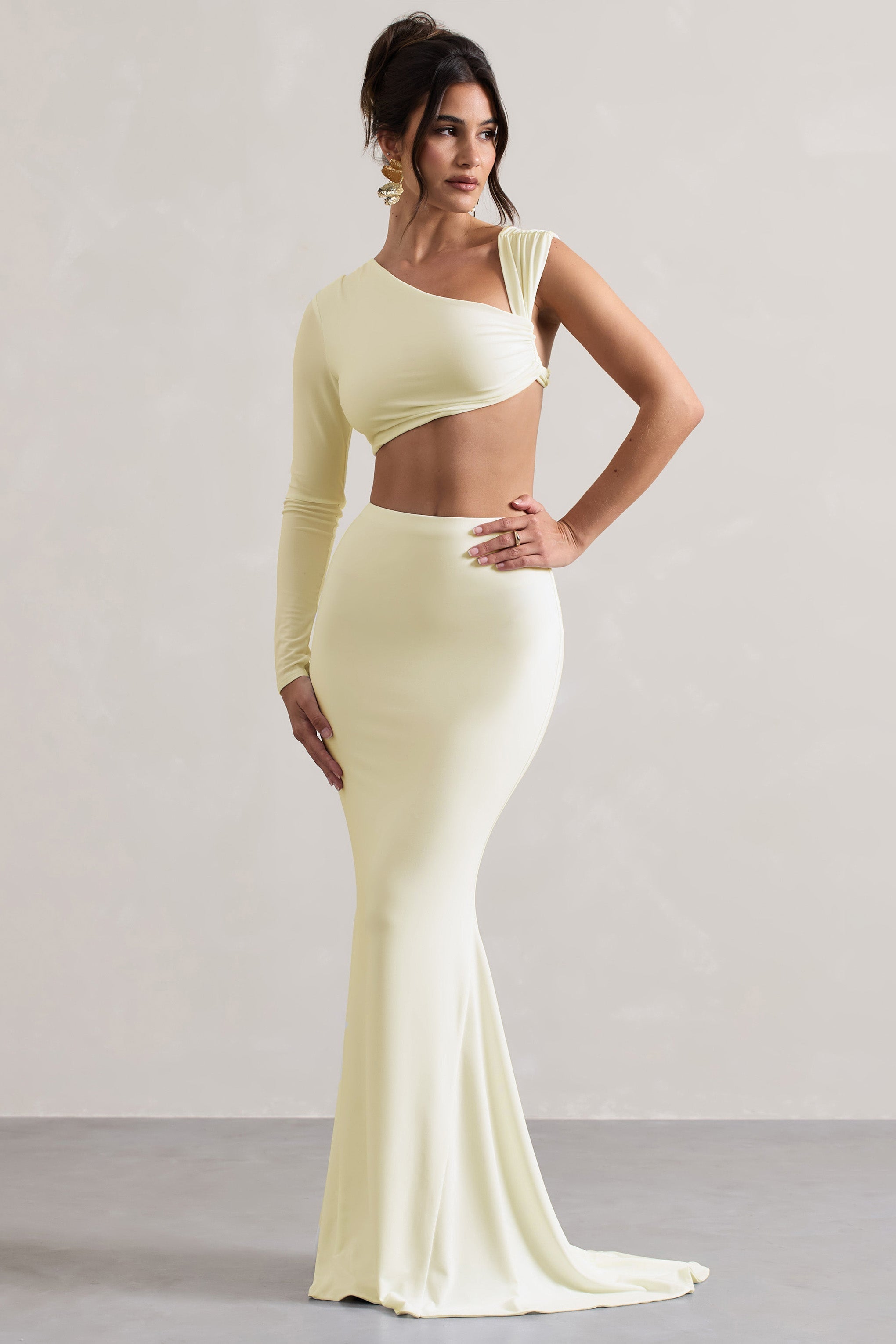 Neomie Cream Fishtail Maxi Skirt