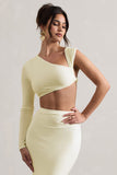 Agalia Cream Ruched Asymmetric One-Sleeve Crop Top