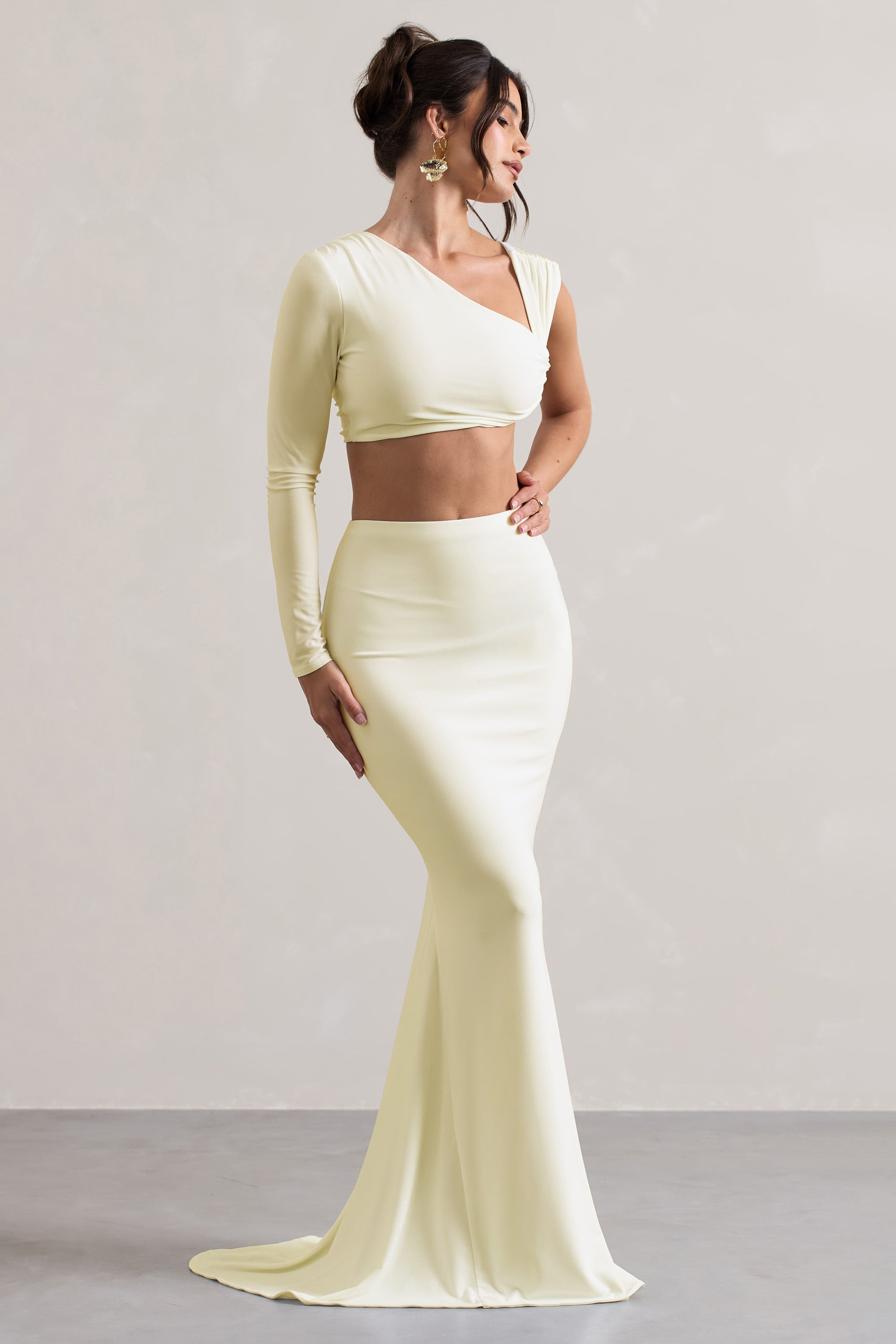Neomie Cream Fishtail Maxi Skirt