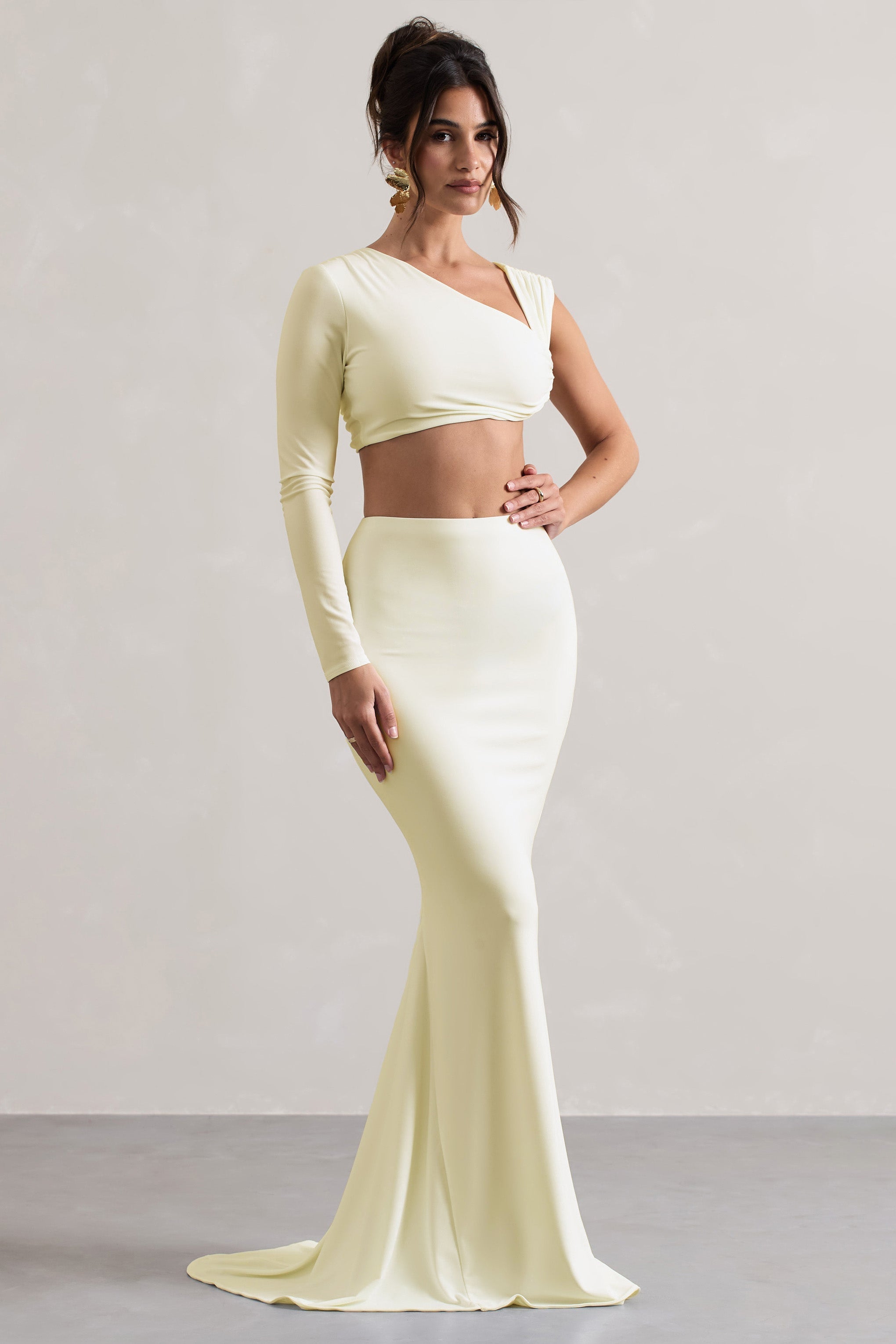 Neomie Cream Fishtail Maxi Skirt