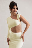 Agalia Cream Ruched Asymmetric One-Sleeve Crop Top