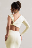 Agalia Cream Ruched Asymmetric One-Sleeve Crop Top