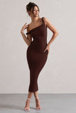 Salome Chocolate Brown Twisted Asymmetric Midi Dress