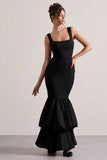 Monet Black Square-Neck Maxi Dress With Volume Hem