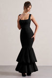 Monet Black Square-Neck Maxi Dress With Volume Hem