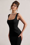Monet Black Square-Neck Maxi Dress With Volume Hem