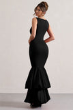 Monet Black Square-Neck Maxi Dress With Volume Hem