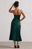 Bordeaux Green Satin Corset Style Midi Dress