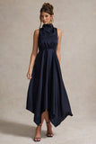 Kerri Navy Satin Cowl-Neck Maxi Dress