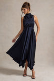 Kerri Navy Satin Cowl-Neck Maxi Dress