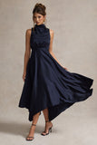 Kerri Navy Satin Cowl-Neck Maxi Dress