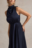Kerri Navy Satin Cowl-Neck Maxi Dress