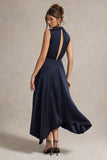 Kerri Navy Satin Cowl-Neck Maxi Dress