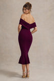 Lydia Plum Bardot Bow Detail Midi Dress