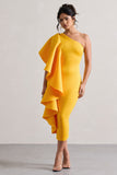 Polo Mango One Shoulder Bodycon Midi Dress With Ruffle