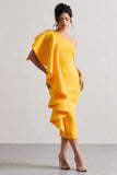 Polo Mango One Shoulder Bodycon Midi Dress With Ruffle