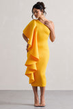 Polo Mango One Shoulder Bodycon Midi Dress With Ruffle