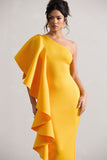 Polo Mango One Shoulder Bodycon Midi Dress With Ruffle