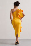 Polo Mango One Shoulder Bodycon Midi Dress With Ruffle