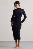 Rumour Navy Lace High-Neck Midi Dress