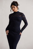 Rumour Navy Lace High-Neck Midi Dress