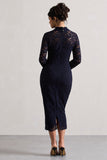 Rumour Navy Lace High-Neck Midi Dress