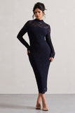 Rumour Navy Lace High-Neck Midi Dress