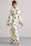 Wild Rose Rose Print Satin Puff-Sleeve Cut-Out Maxi Dress