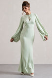 Wild Rose Light Green Puff-Sleeve Cut-Out Maxi Dress