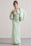Wild Rose Light Green Puff-Sleeve Cut-Out Maxi Dress