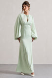 Wild Rose Light Green Puff-Sleeve Cut-Out Maxi Dress