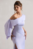 Freesia Lilac Satin Asymmetric Draped Split Maxi Dress