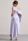 Freesia Lilac Satin Asymmetric Draped Split Maxi Dress