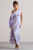 Freesia Lilac Satin Asymmetric Draped Split Maxi Dress
