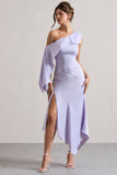 Freesia Lilac Satin Asymmetric Draped Split Maxi Dress