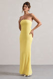 Azra Lemon Satin Bandeau Maxi Dress