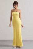 Azra Lemon Satin Bandeau Maxi Dress