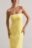 Azra Lemon Satin Bandeau Maxi Dress