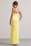 Azra Lemon Satin Bandeau Maxi Dress