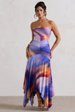 Florianne Ombre Print Ruched Bandeau Midi Dress