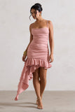 Fleetwood Blush Pink Ruched Mini Dress With Asymmetric Ruffle Hem