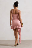 Fleetwood Blush Pink Ruched Mini Dress With Asymmetric Ruffle Hem
