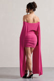 Disco Dark Pink Bardot Cape Sleeve Mini Dress