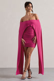 Disco Dark Pink Bardot Cape Sleeve Mini Dress