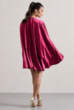 Olsen Raspberry Satin Plunge-Neck Cape Mini Dress