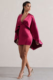 Olsen Raspberry Satin Plunge-Neck Cape Mini Dress