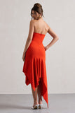 Catalina Orange Bandeau Maxi Dress With Draped Hem